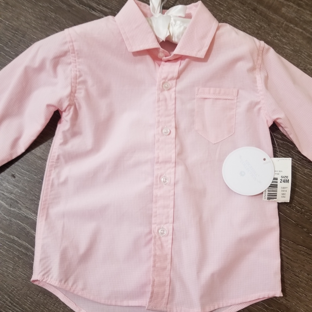 Edgehill Collection pink with small white strips long sleeve dress shirt